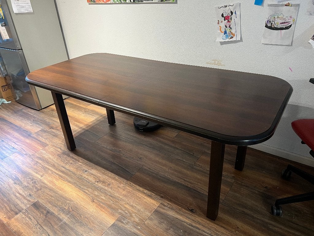 Uitschuifbare houten eettafel – 195/235 x 90 cm, Ophalen, Gebruikt, 50 tot 100 cm, Vijf personen of meer