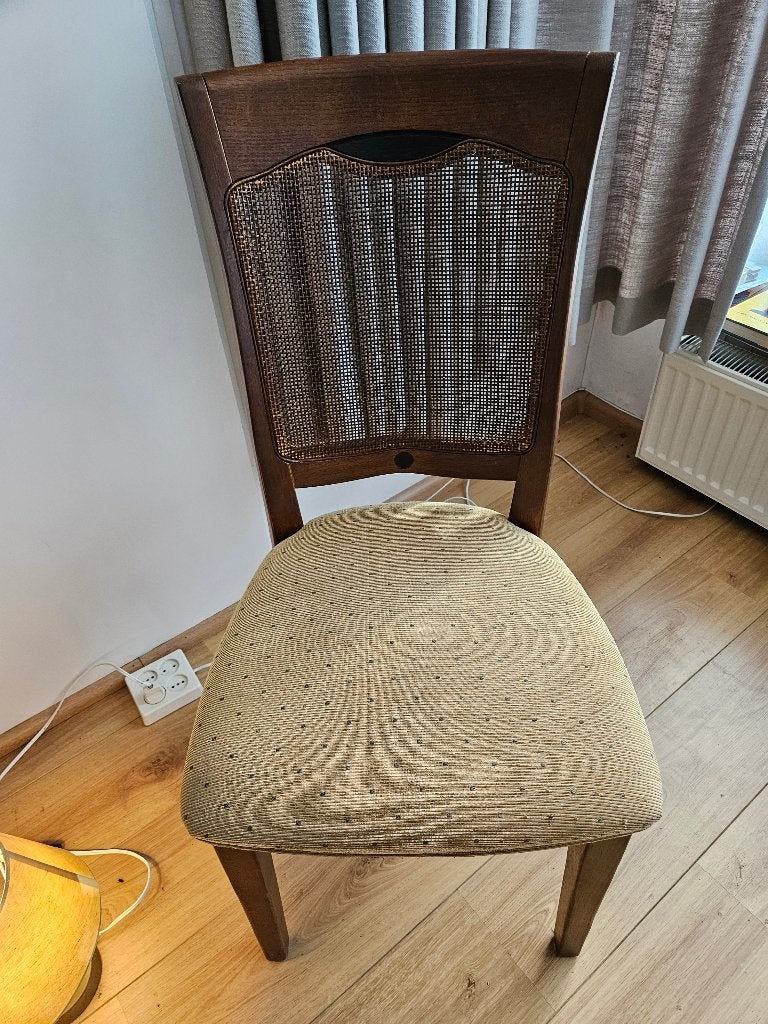 4 Eetkamer stoelen + tafel, Ophalen, Hout, Gebruikt, Bruin