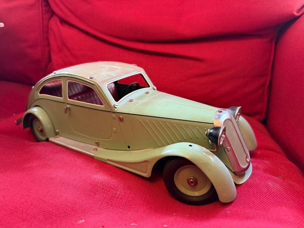 Märklin Stromlinien-Limousine groen blik replica met doos, Antiek en Kunst, Ophalen of Verzenden