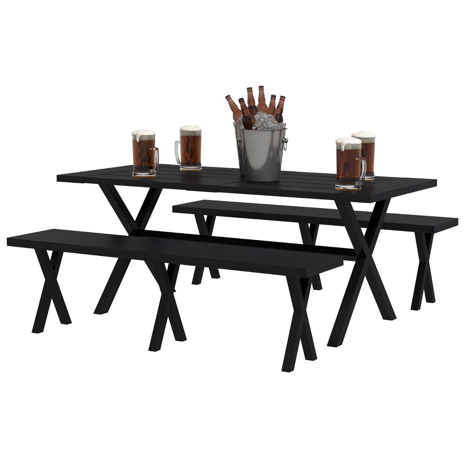 Zwarte picknicktafel met banken - Aluminium & Staal, Tuin en Terras, Picknicktafels, Ophalen, Nieuw, Rechthoekig, Aluminium