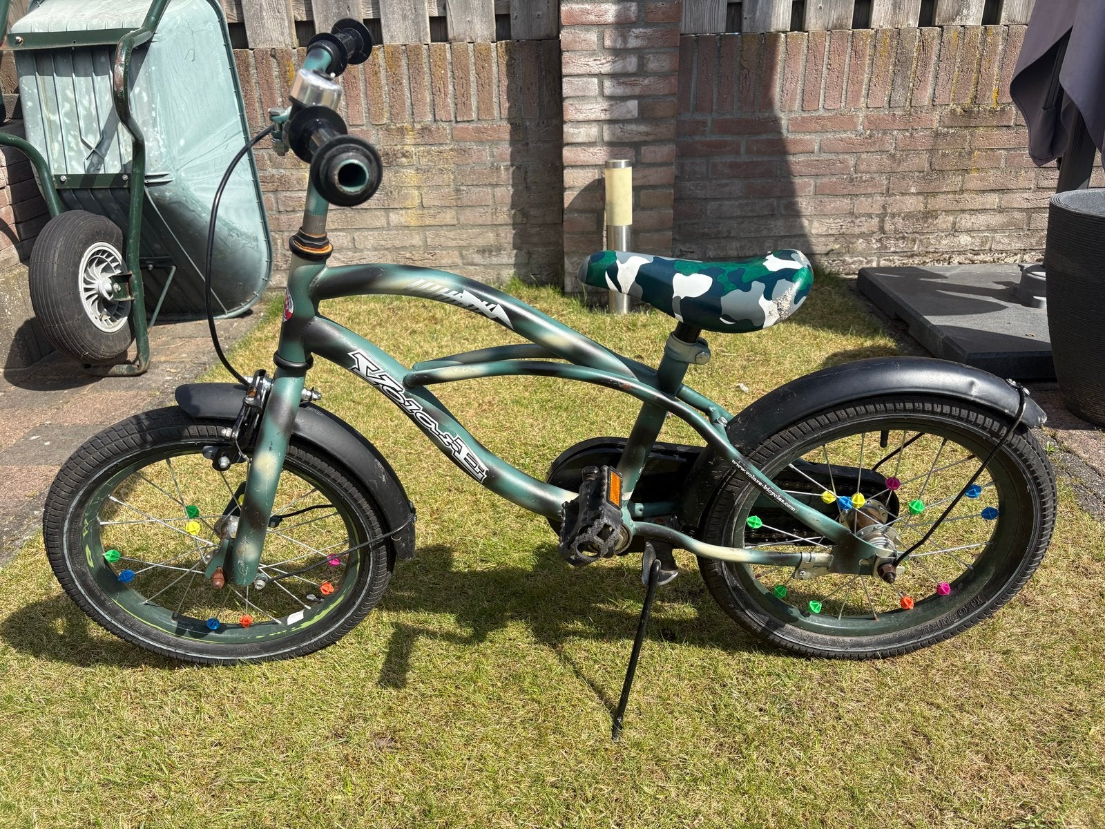 Kinderfiets 16 inch camouflage - Gebruikt, Ophalen, Gebruikt, Terugtraprem, 16 tot 20 inch