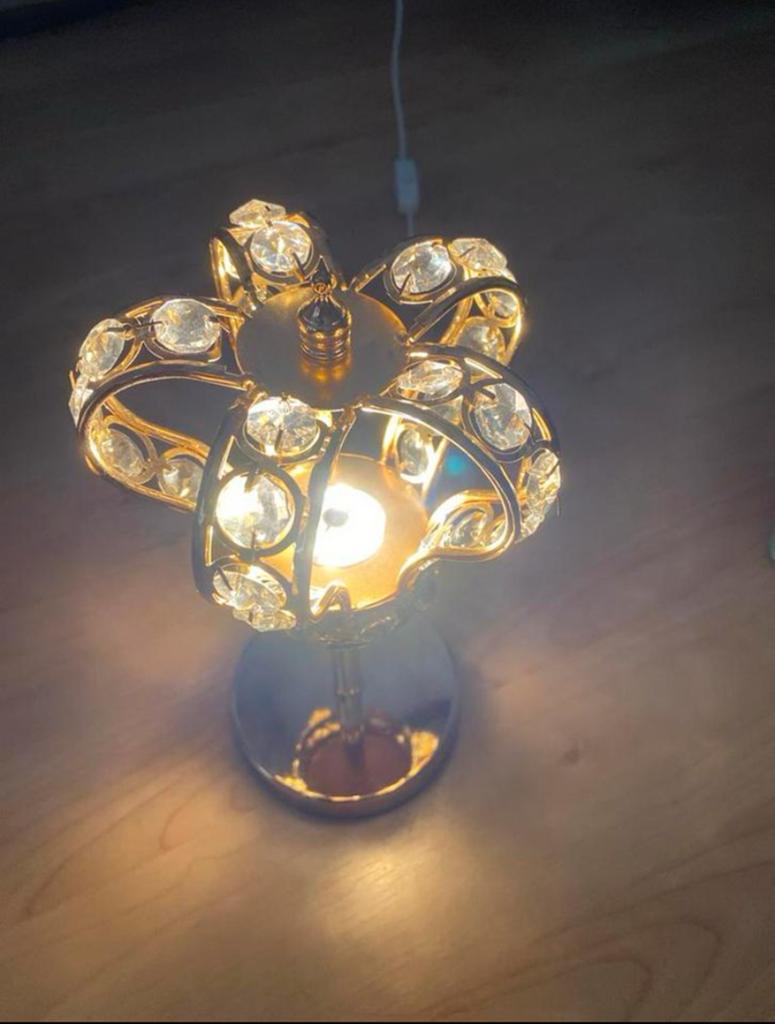 Gouden tafellamp met nepkristallen, USB-aansluiting, Ophalen of Verzenden, Zo goed als nieuw, Kunststof, Minder dan 50 cm