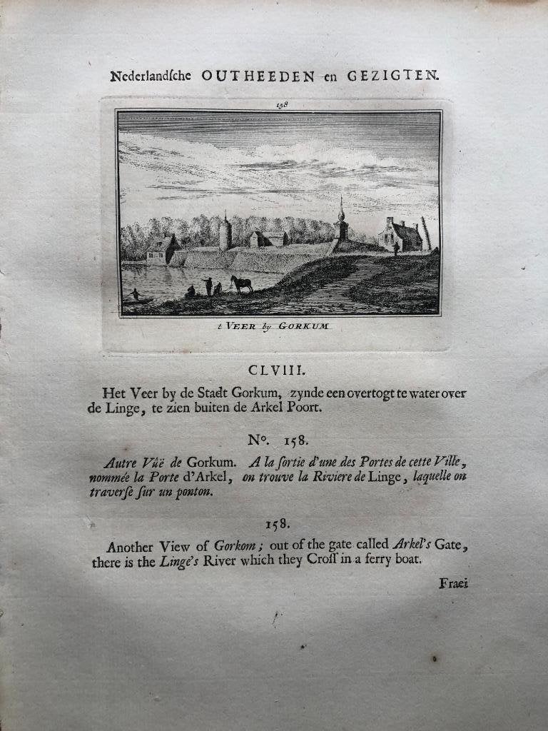 158 / Gorinchem het Veer Kopergravure 1732, Antiek en Kunst, Kunst | Etsen en Gravures, Ophalen of Verzenden
