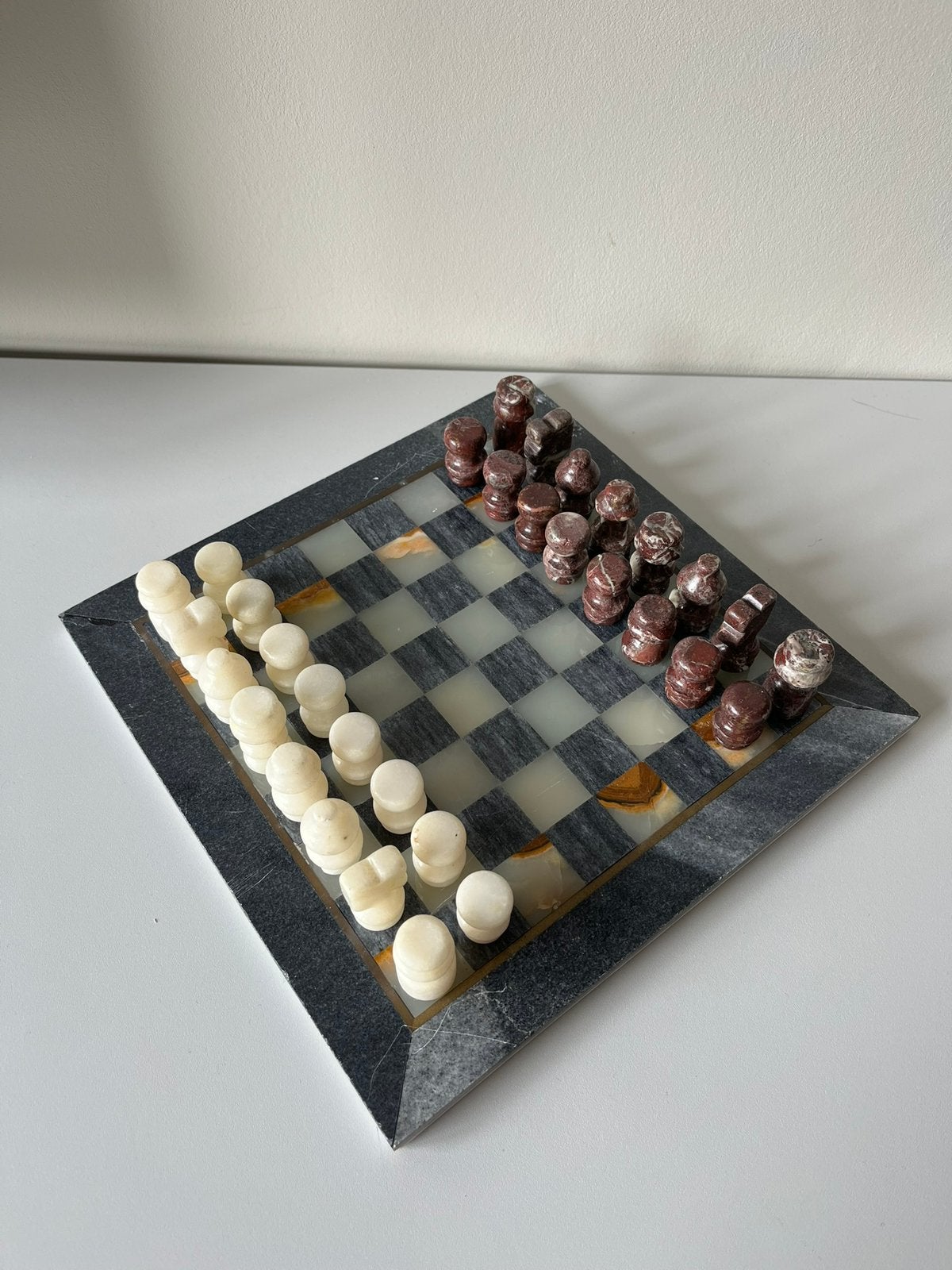 Vintage marmeren schaakspel, Een of twee spelers, Ophalen of Verzenden, Gebruikt