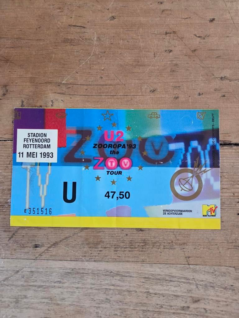 Concertkaartje 1993 ZOOROPA Tour U2, Eén persoon, Mei