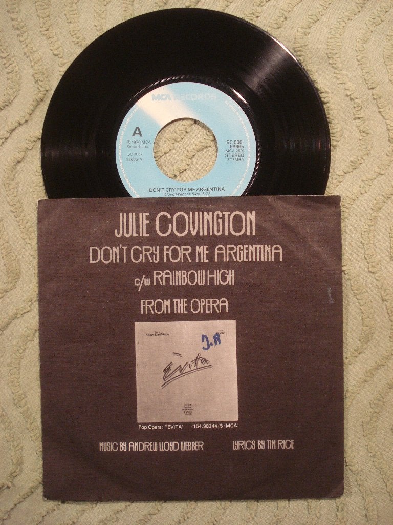 Julie Covington 7" Vinyl Single: Don’t cry for me Argentina, Filmmuziek en Soundtracks, 7 inch, Single, Ophalen of Verzenden