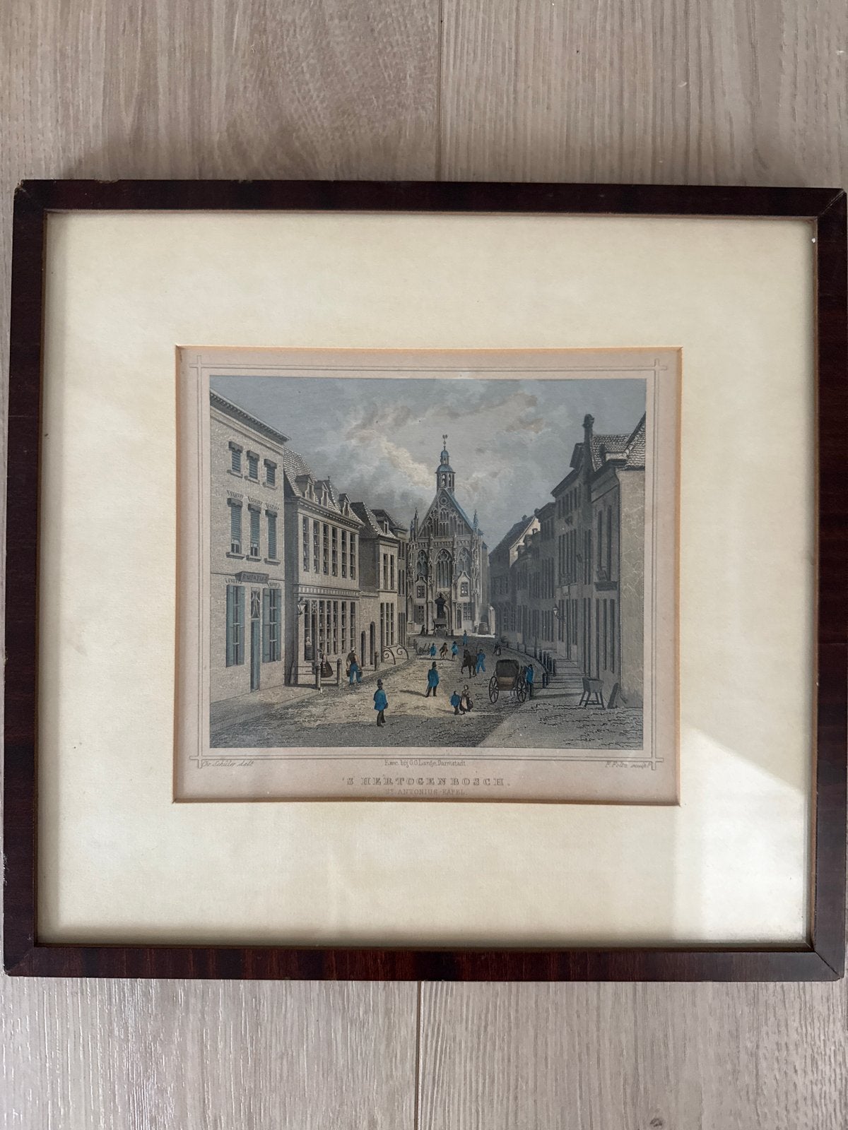 Gravure St. Antoniuskapel 's-Hertogenbosch (1858-1862), Antiek en Kunst, Ingelijst, 1800 - 1899, Stadsgezicht, Ophalen of Verzenden