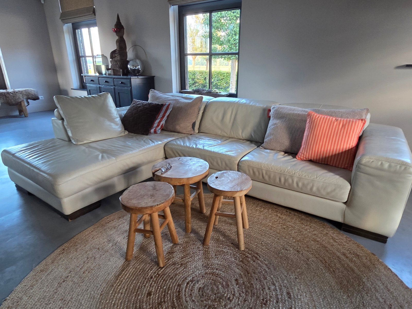 Montèl Design Leren Hoekbank - Crème, Ophalen, Gebruikt, 300 cm of meer, Leer