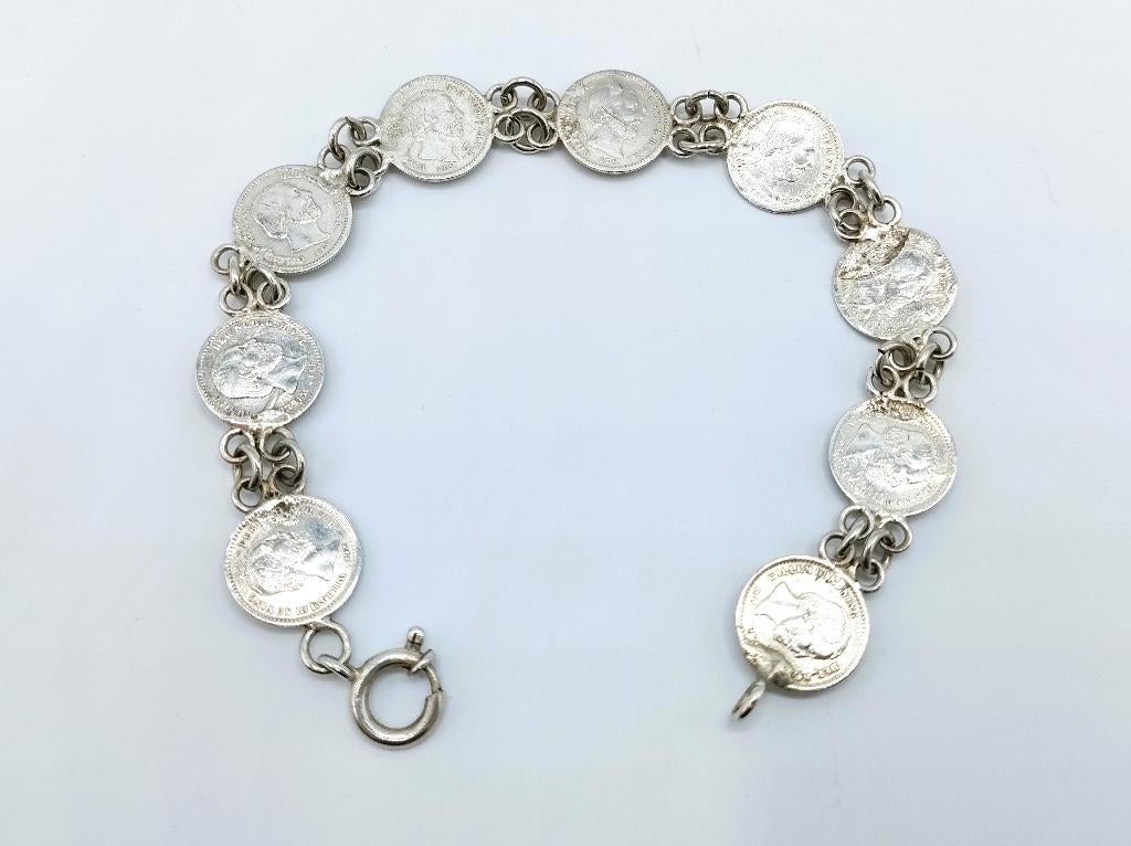 Zilveren stuivertjes armband, Willem 3, 19,5 cm.