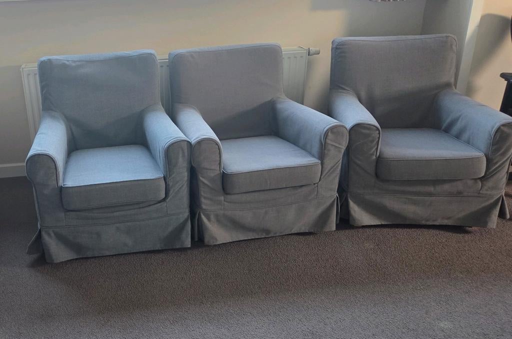 IKEA Jennylund stoelen met grijze hoezen (ook per stuk), Huis en Inrichting, Ophalen, Gebruikt, Drie, Ikea