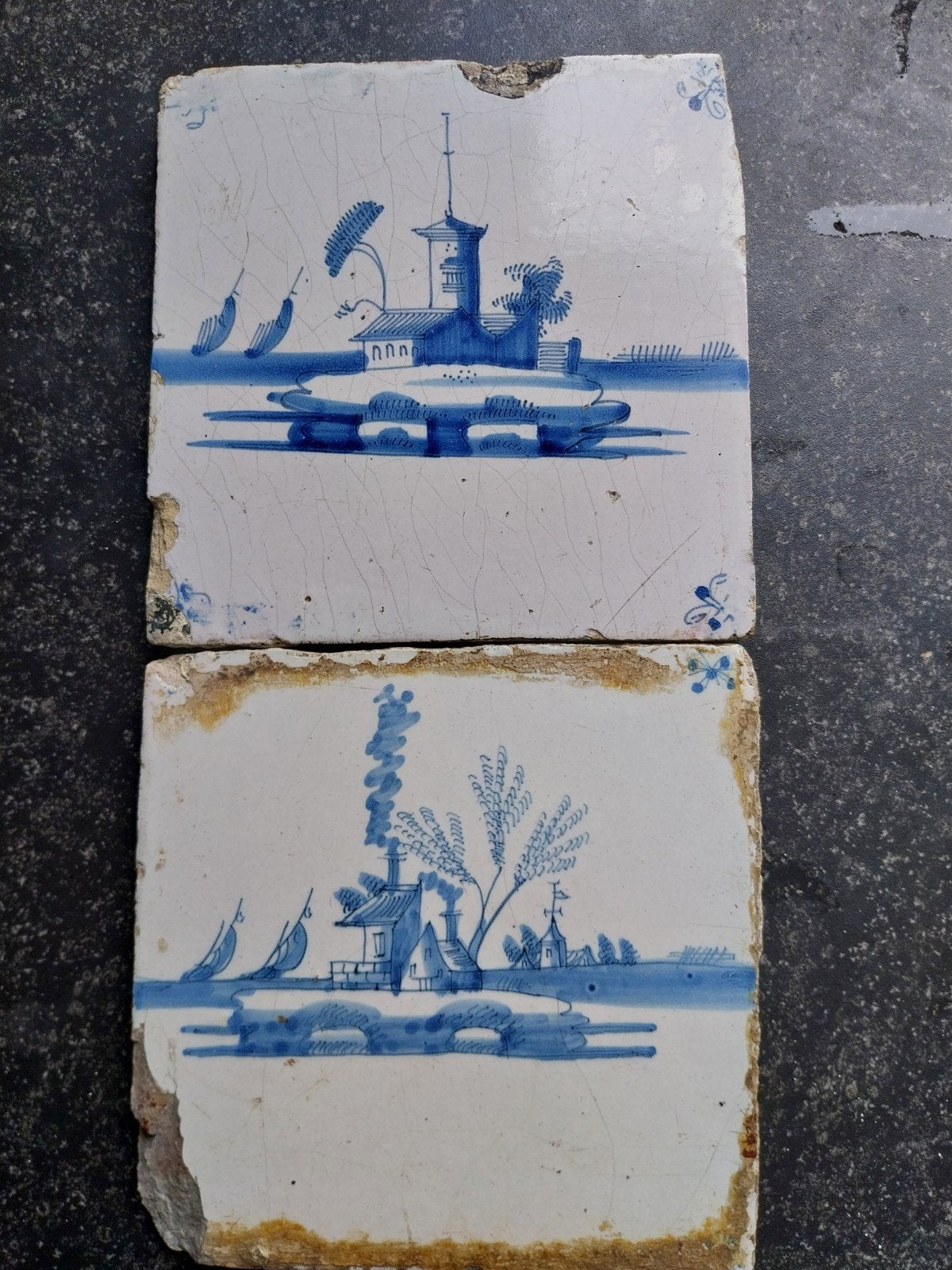 Oude tegels uit heerd, blauw 13 x 13 cm, Ophalen of Verzenden