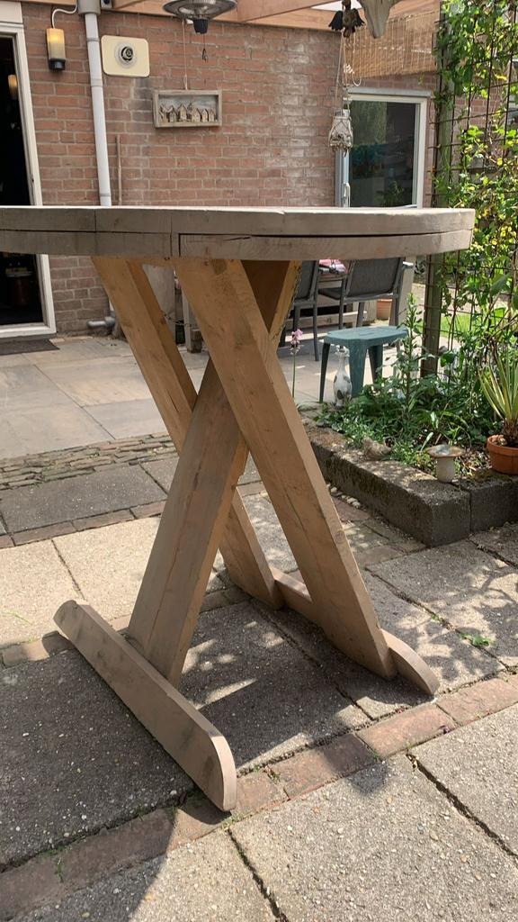 Sta tafel steigerhout met verlichting, Tuin en Terras, Tuintafels, Ophalen, Zo goed als nieuw, Rond, Hout