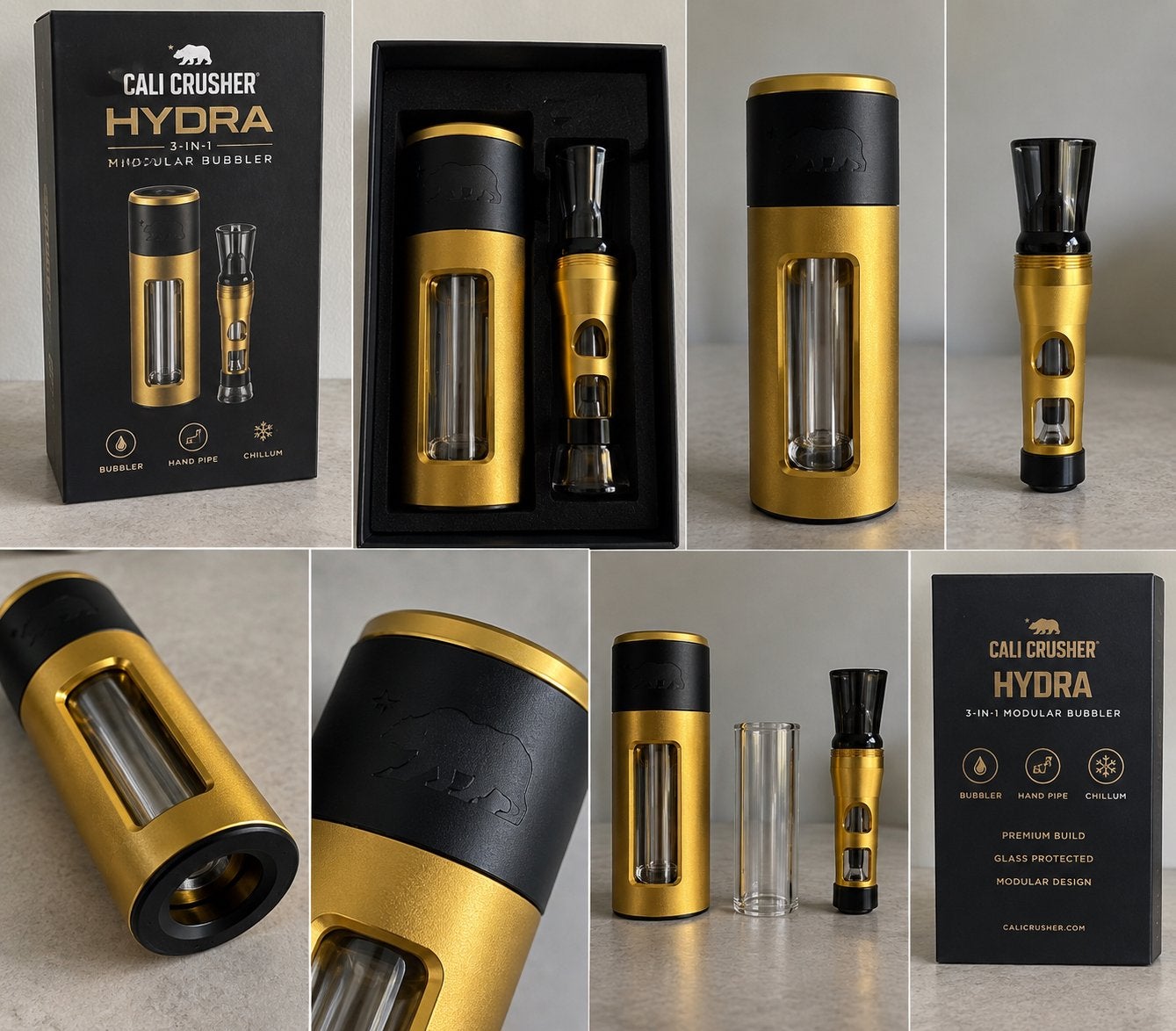 Cali Crusher HYDRA 3-in-1 Modular Bubbler Gold–New, Ophalen of Verzenden, Nieuw, (Water)pijp