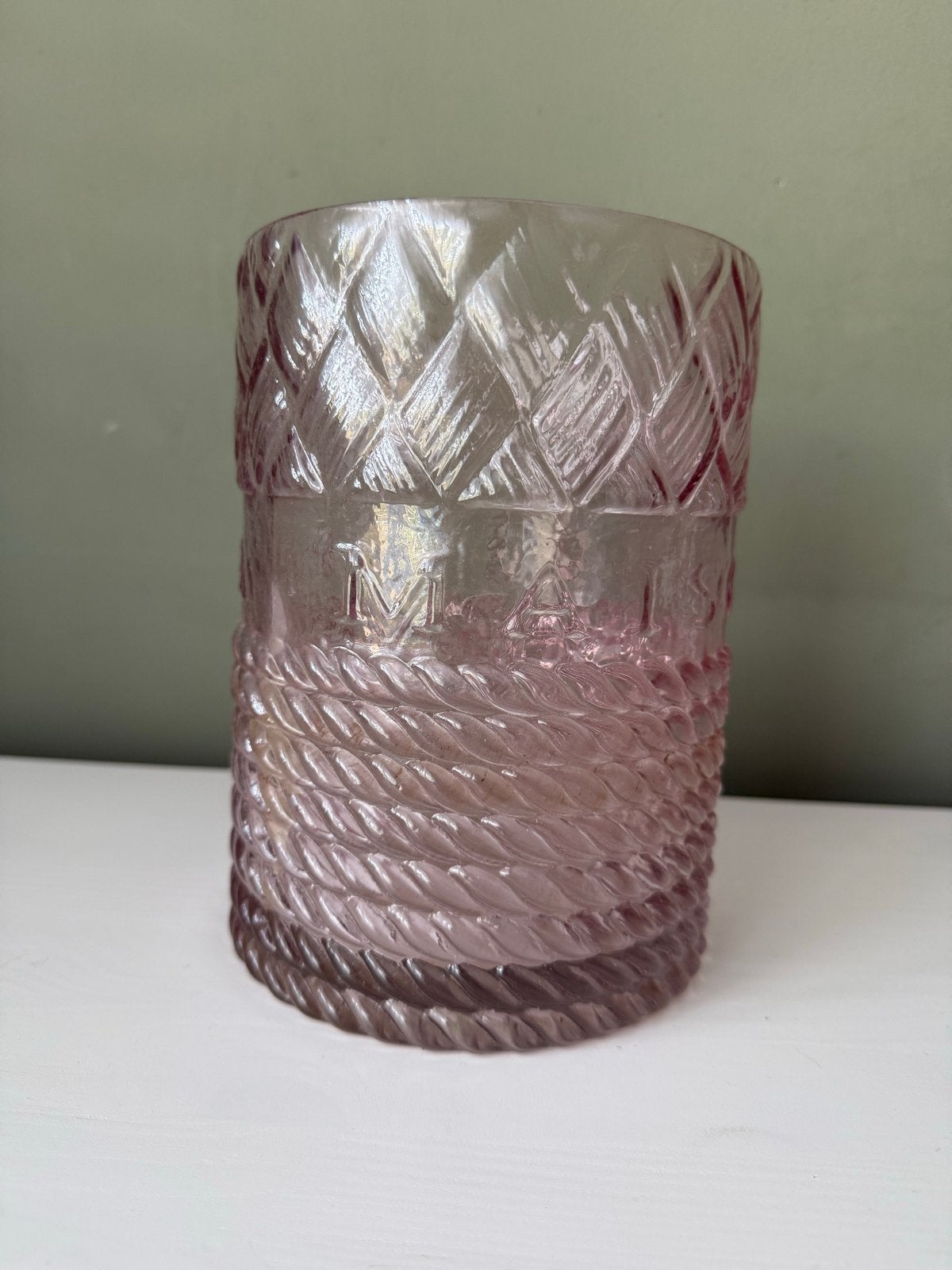 Rivièra Maison vaas 20 cm met theelichthouder, Met patroon/structuur, Paars, Ophalen of Verzenden, Glas