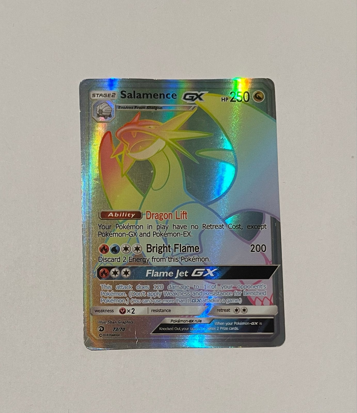 Salamence GX Pokémon Kaart - Full Art Rainbow Rare, Ophalen of Verzenden, Gebruikt, Losse kaart, Foil