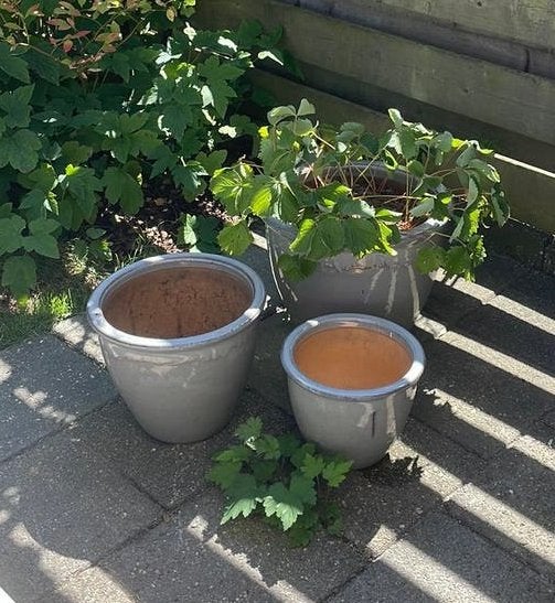 Potten grijs tuin aardewerk, Tuin en Terras, Bloempotten, Ophalen, Gebruikt, Rond, Tuin