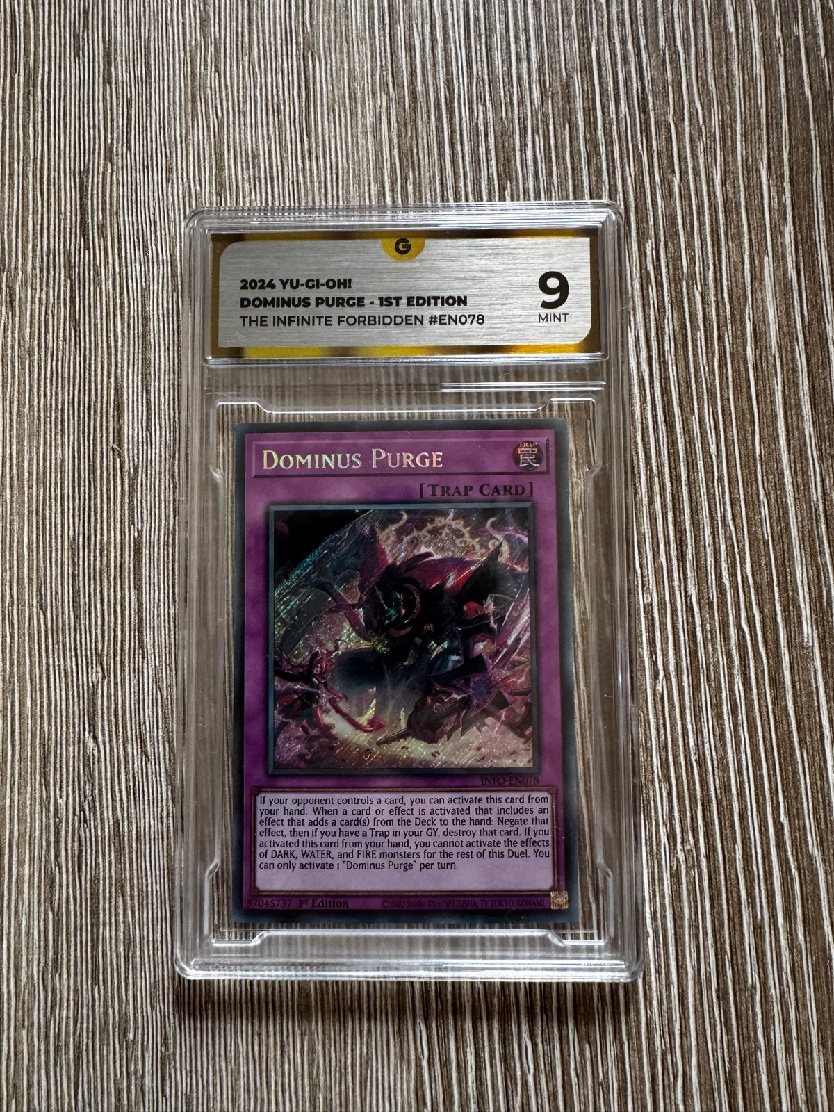 Yu-Gi-Oh! Dominus Purge Mint 9 Global Grading, Ophalen of Verzenden, Nieuw, Losse kaart