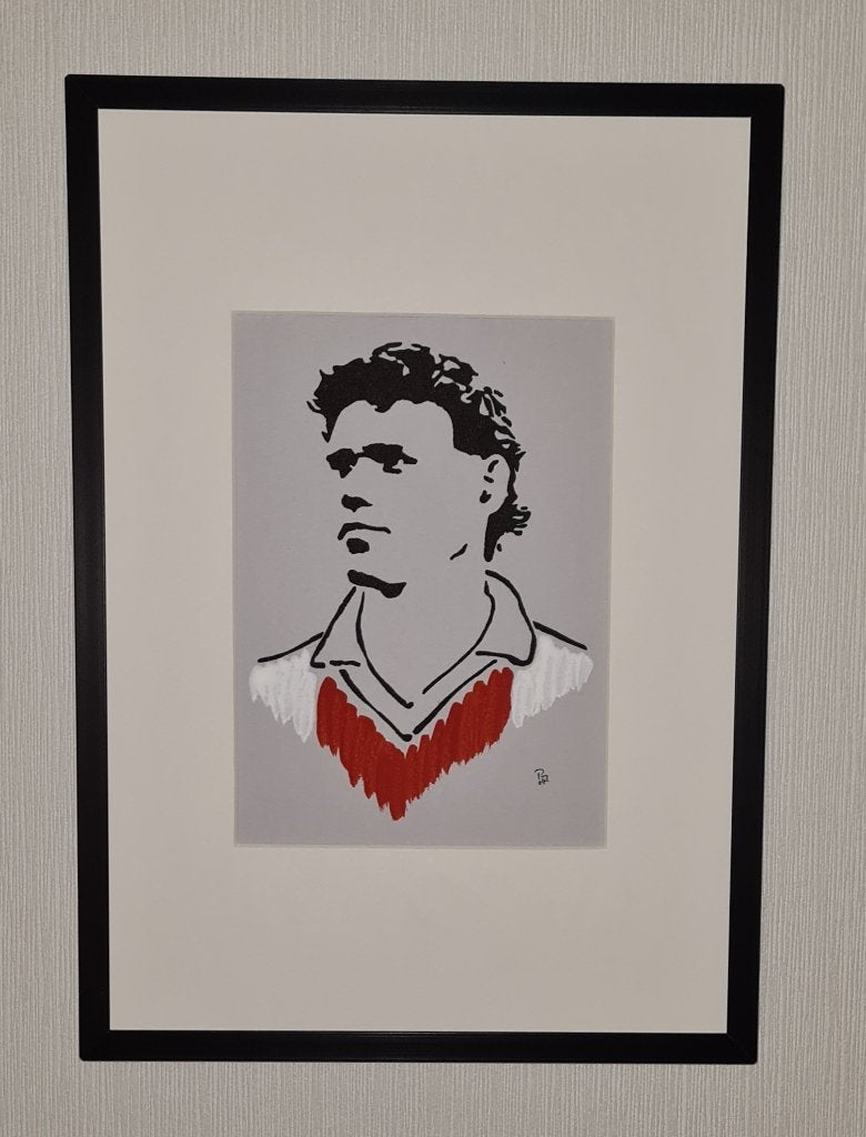 Marco van Basten D (linodruk in zwarte aluminium lijst), Minder dan 50 cm, Oorspronkelijke maker, Nieuw, Ophalen of Verzenden