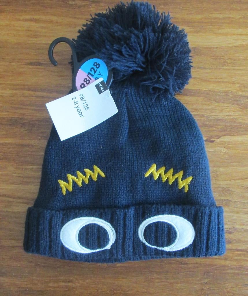 Kinder Wintermuts – Donkerblauw Monsterdesign (98–128), Kinderen en Baby's, Kinderkleding | Mutsen, Sjaals en Handschoenen, 110 t/m 116