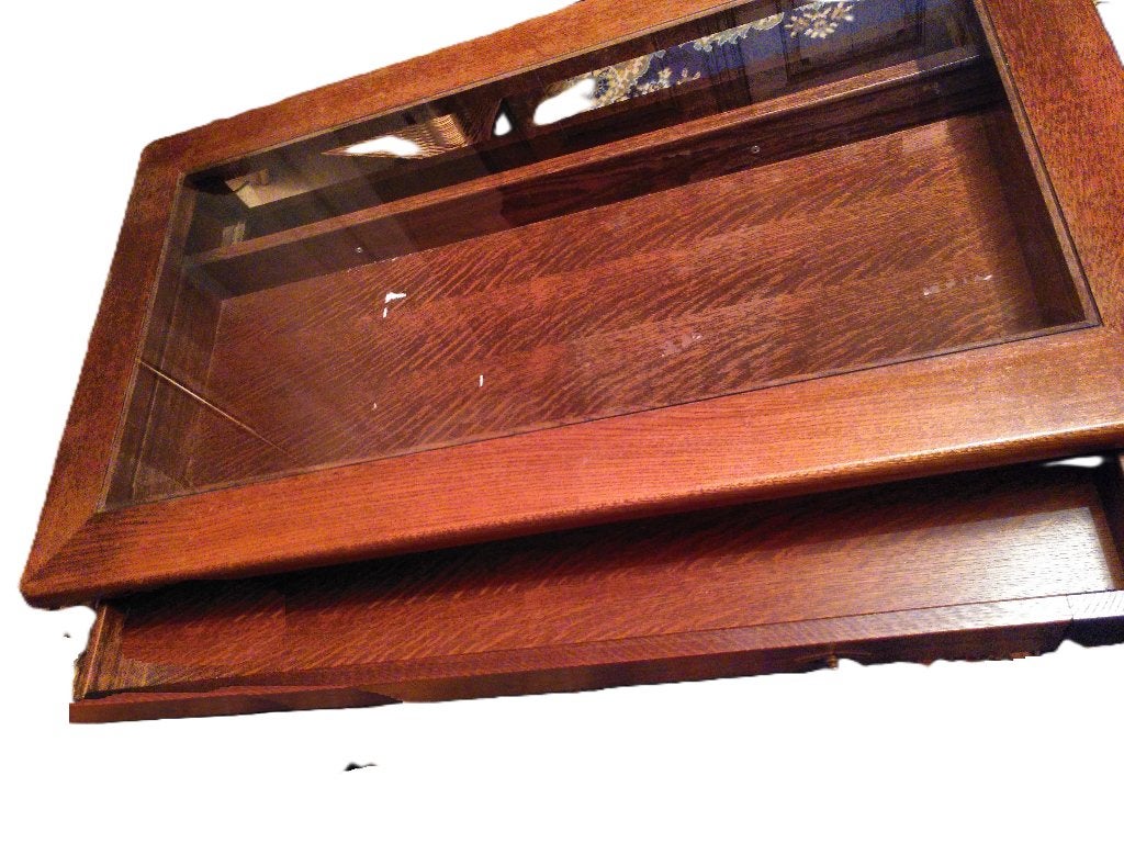 Vitrinetafel massiefhout - tafel met glazen blaad, Ophalen of Verzenden