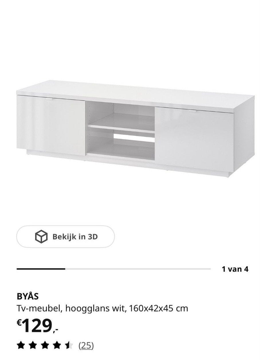 IKEA BYÅS TV-meubel hoogglans wit - klein krasje, Ophalen, Gebruikt, 150 tot 200 cm, Modern