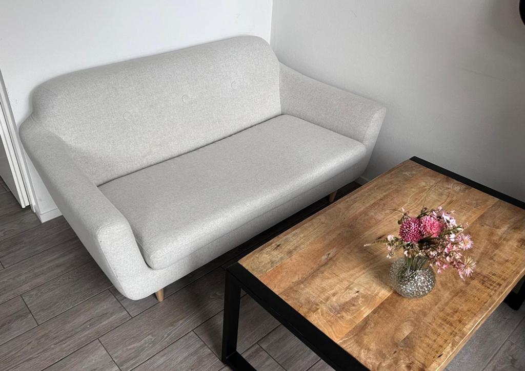 Comfortabele tweepersoonsbank - Crème/Lichtgrijs, Ophalen, 150 tot 200 cm, Tweepersoons, 75 tot 100 cm