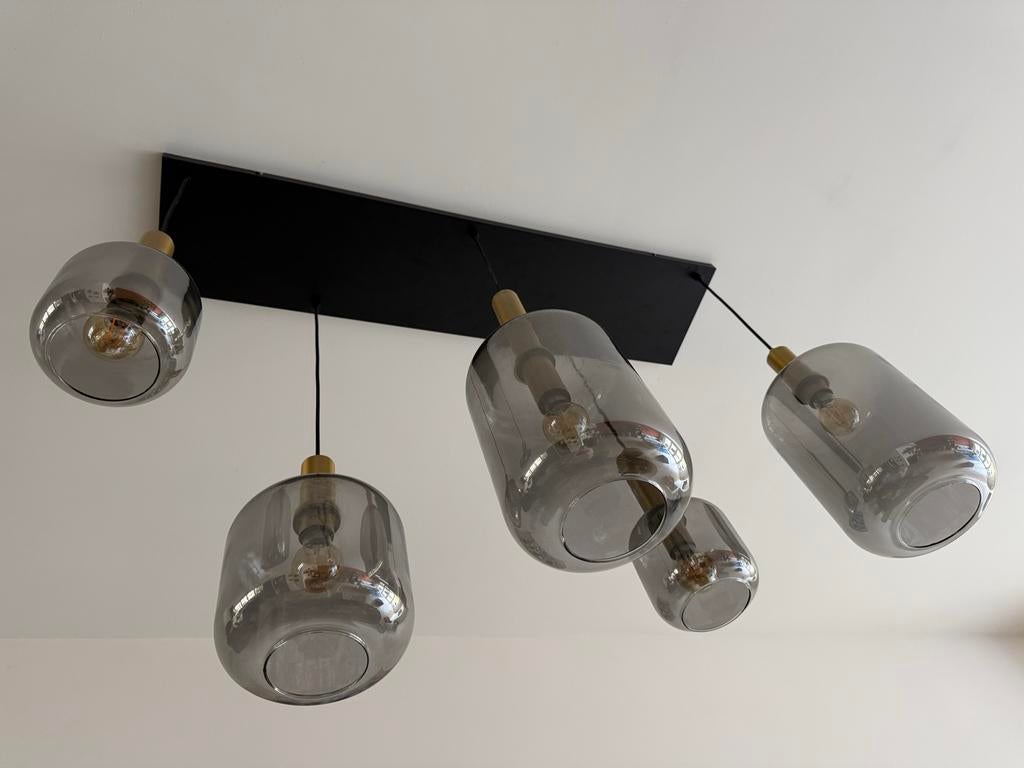 Light & Living Lekar 5-lichts hanglamp met smoke glas, Ophalen, Nieuw, Glas, 75 cm of meer