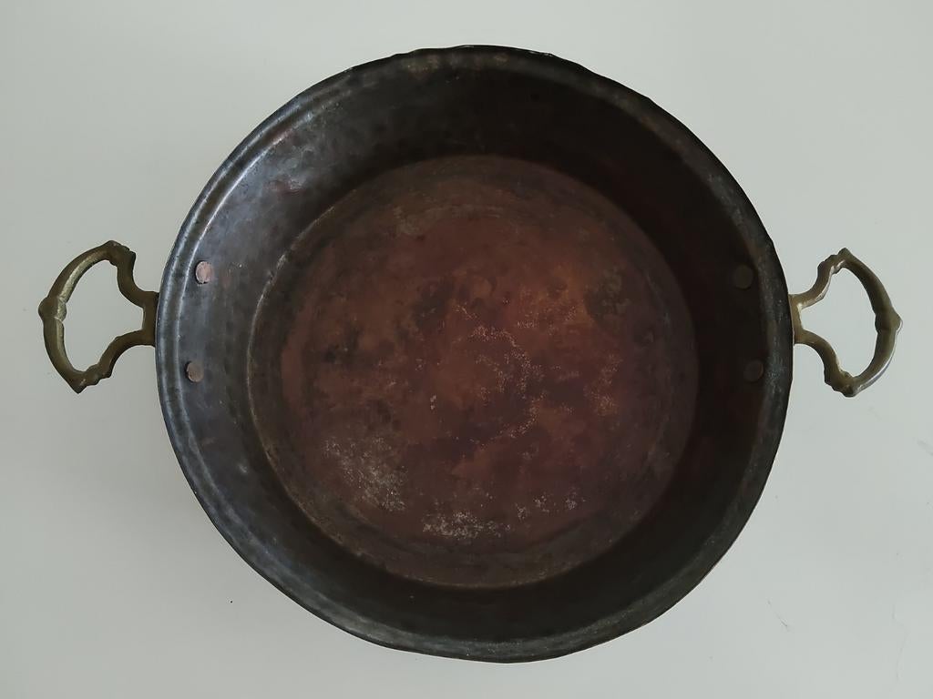 Antieke koperen pan met bronzen handvatten, Antiek en Kunst, Ophalen of Verzenden, Koper