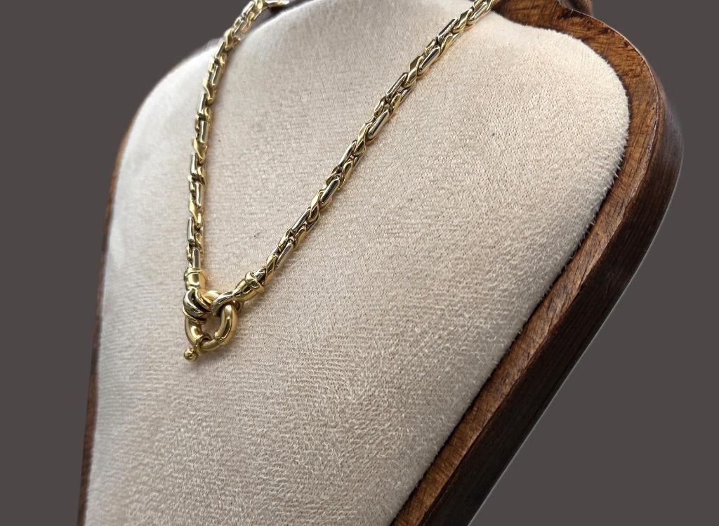 Gouden vintage bi-color schakel ketting/collier. 2026/94., ., Ophalen of Verzenden, Zo goed als nieuw, .