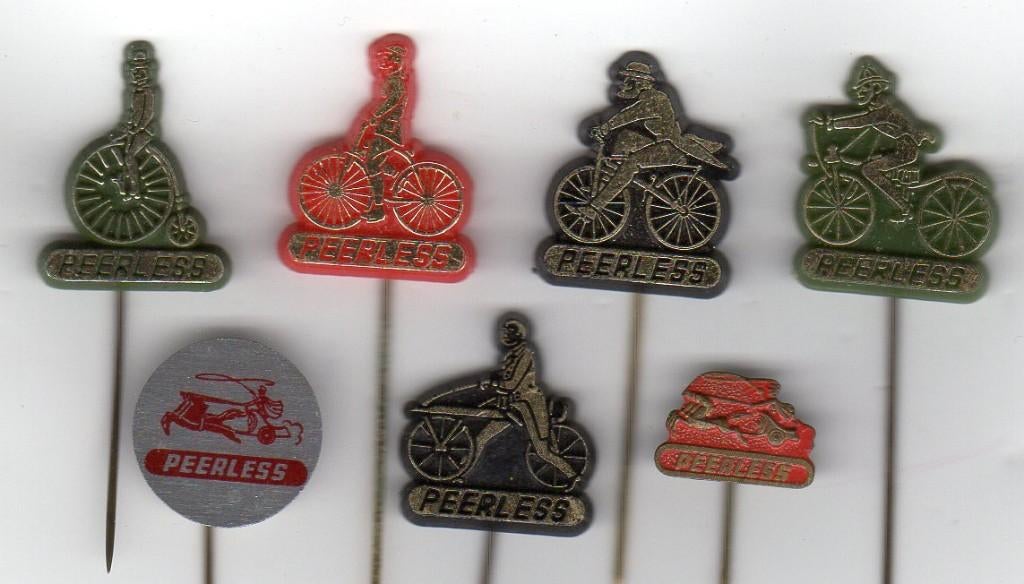 7 Speldjes PEERLESS RIJWIEL FABRIEK HILVERSUM (A3), Verzamelen, Speldjes, Pins en Buttons, Verzenden, Gebruikt, Overige onderwerpen