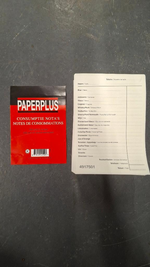 Paperplus consumptie Dranken notitieblok nota's, ., Nieuw, Ophalen of Verzenden, .