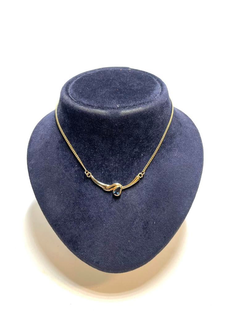 8k gouden collier met een saffier, Sieraden, Tassen en Uiterlijk, Kettingen, -, -, Ophalen of Verzenden, Zo goed als nieuw