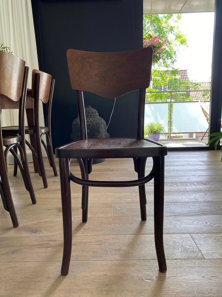 6 Originele Thonet Stoelen - Klassiek Design, Huis en Inrichting, Ophalen, Gebruikt, Bruin, Art nouveau