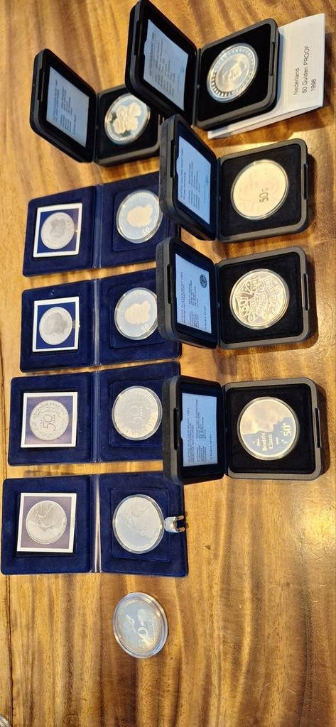 Complete Nederlandse zilveren10&  50 gulden munten proof, Ophalen of Verzenden, Nederland, Munten
