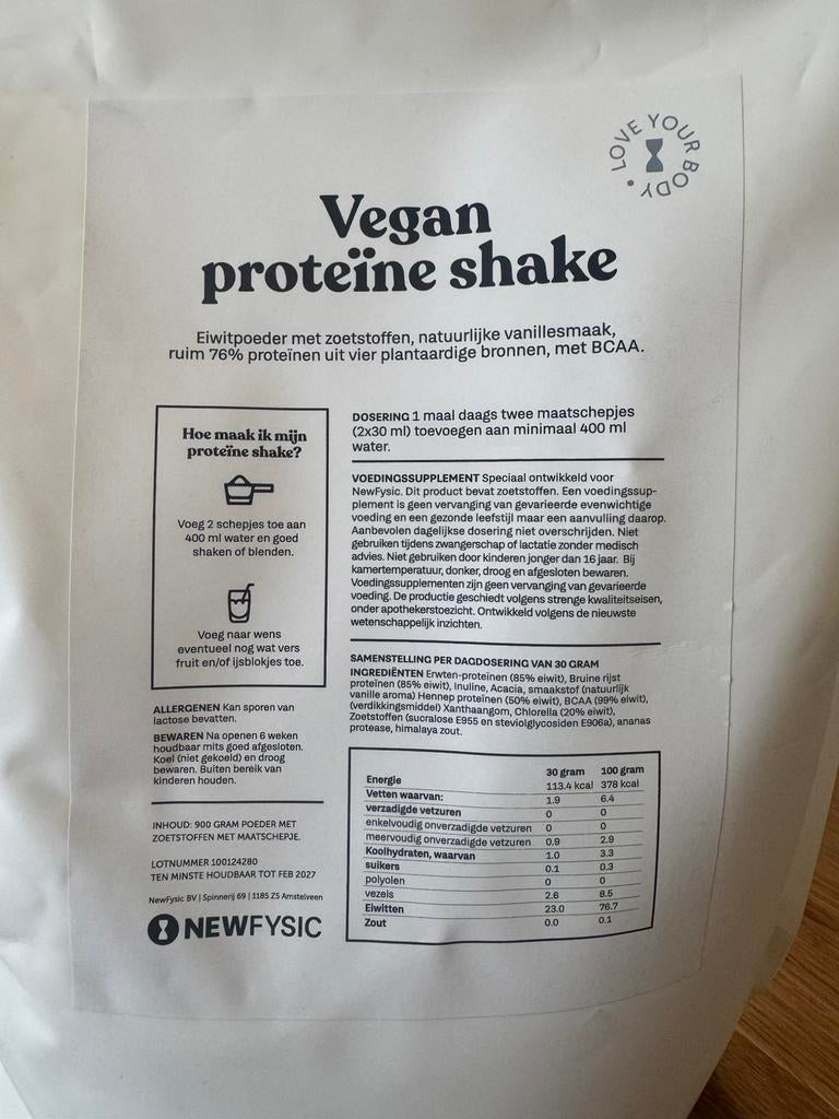 New Fysic Vegan Proteine Shake Vanille, Ophalen of Verzenden, Nieuw, Overige typen