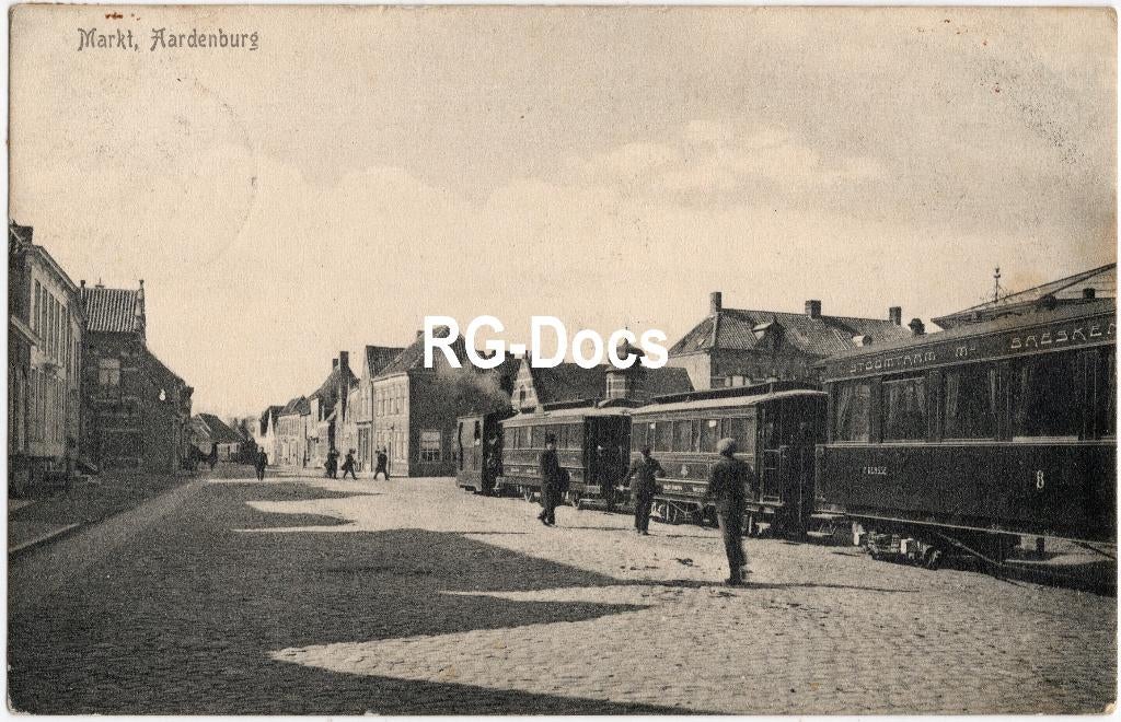 Ansichtkaart - Briefkaart Stoomtram Markt Aardenburg 1914, Ophalen of Verzenden, Voor 1920, Gelopen, Zeeland