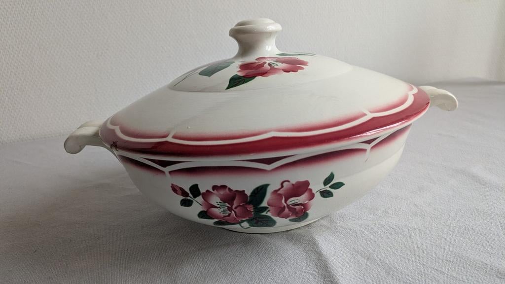 Franse Retro Vintage Digoin Sarreguemines Eden dekschaal, Ophalen of Verzenden, Zo goed als nieuw, Overige stijlen, Schaal of Schalen