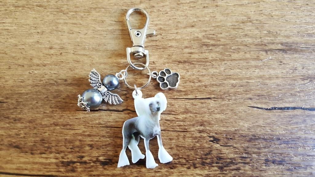 Sleutelhanger Chinese crested met beschermengeltje, Verzenden, Nieuw, Dier of Natuur