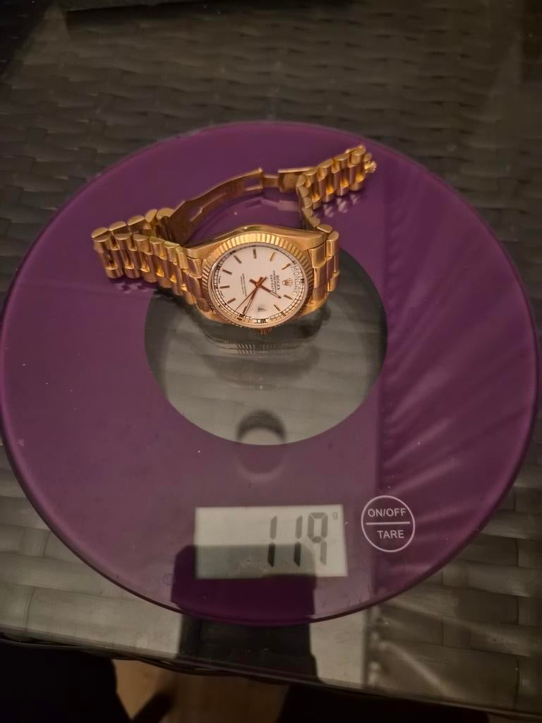 Genève Day-Date 18k Gouden Horloge, Sieraden, Tassen en Uiterlijk, Horloges | Heren, Gebruikt, Polshorloge, Overige merken, Goud