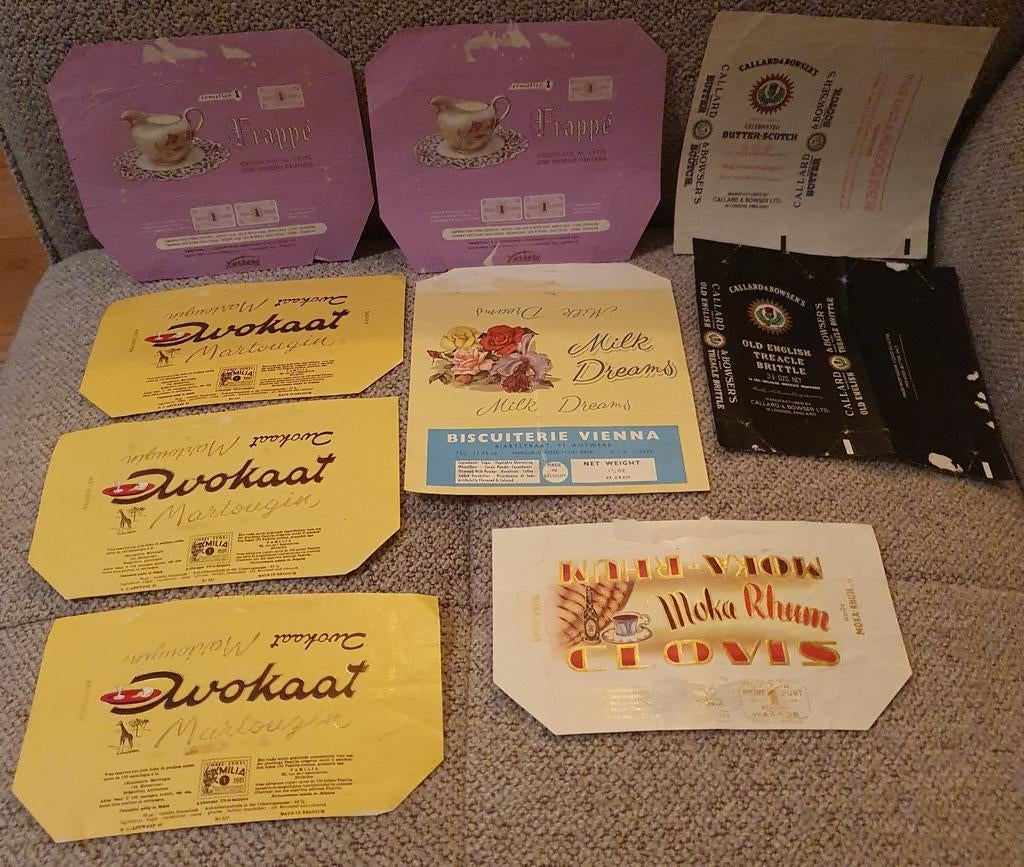 9 x Vintage Snoepgoed Verpakkingen Collectie, Ophalen of Verzenden, Gebruikt, Verpakking