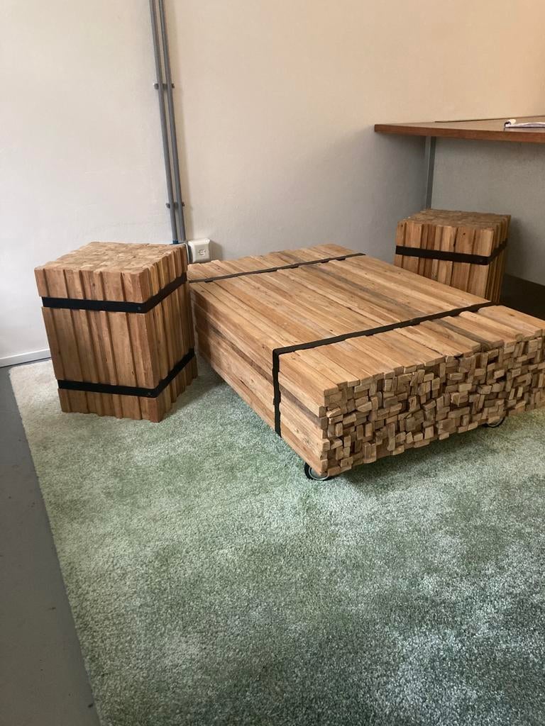 Salontafel met krukjes ZGAN, Ophalen, 100 tot 150 cm, 50 tot 100 cm, Zo goed als nieuw