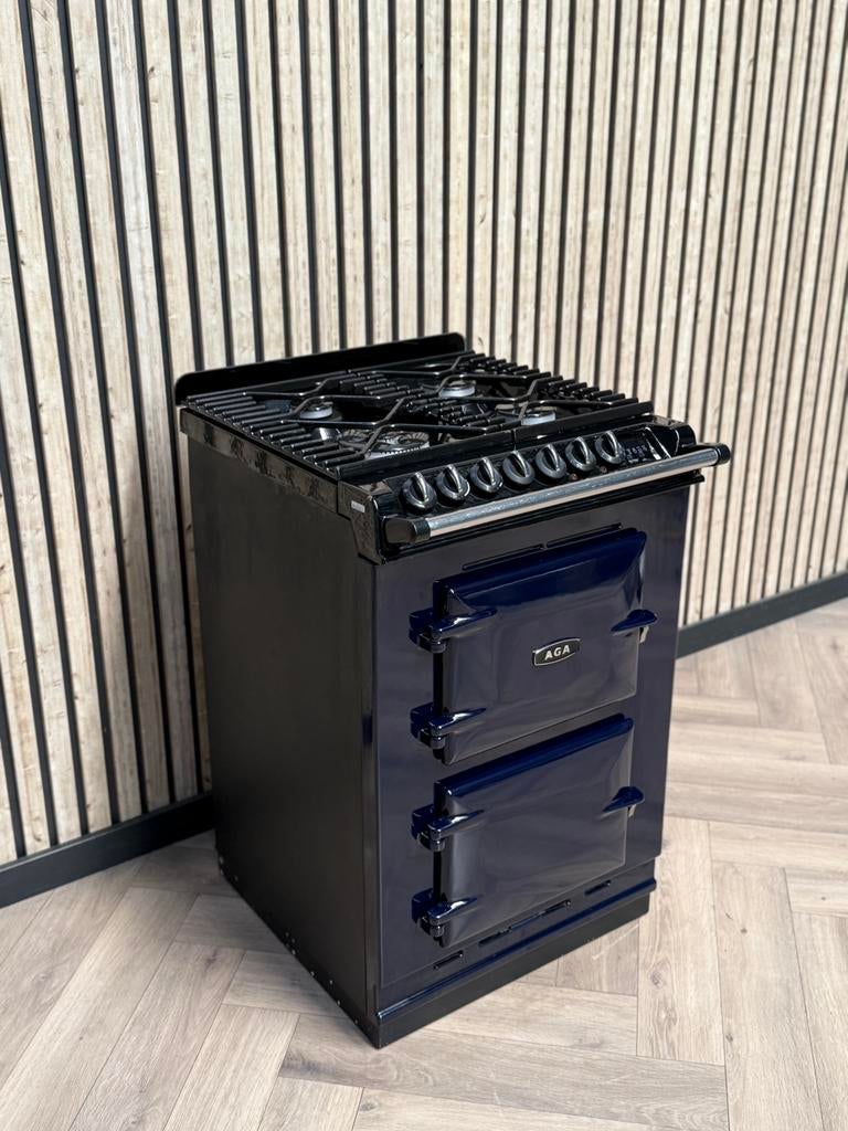 Aga 60cm Gas Fornuis Donkerblauw + 2x Elektrische Oven, Witgoed en Apparatuur, Fornuizen, Hete lucht, 60 cm of meer, Ophalen of Verzenden