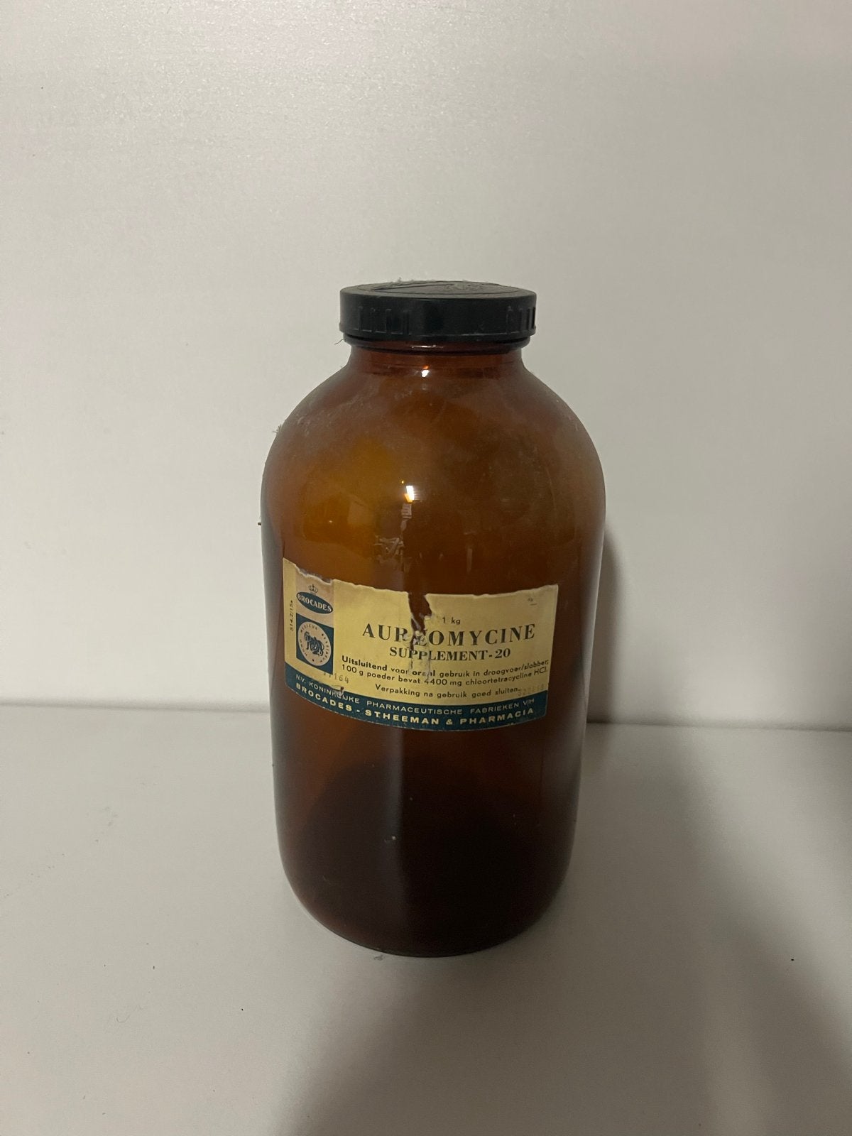 Vintage Apothekersfles "Auromycyne Supplement-20" 2L, Antiek en Kunst, Ophalen of Verzenden