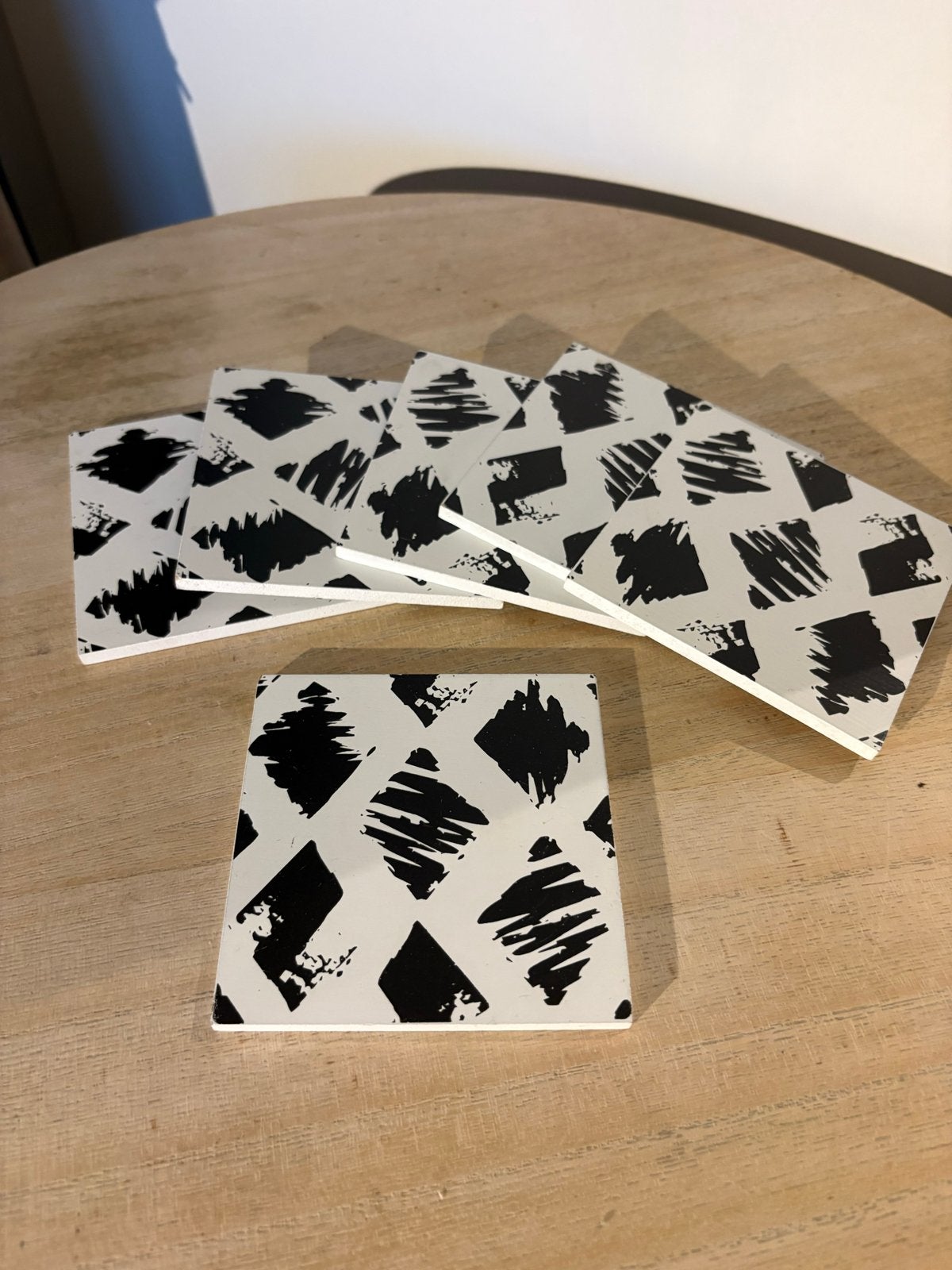 Set van 6 houten onderzetters - 9x9cm - Zwart&Wit, Hout, Gebruikt, Glasonderzetter, Meerkleurig