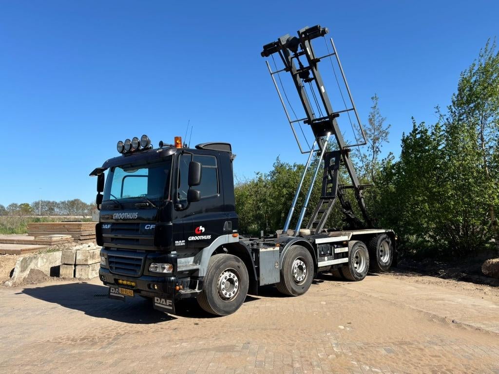 DAF CF 85.510 8x2 kabelsysteem / containerauto HTS 30 ton, Euro 5, Stof, Zwart, 410 pk