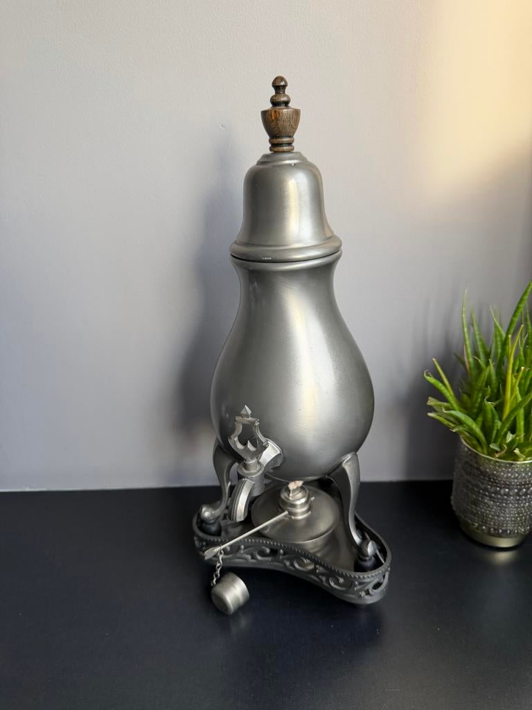 Antieke Tinnen Kraantjeskan RIO Tiel 94% Tin met Brander, Antiek en Kunst, Antiek | Tin, Ophalen of Verzenden