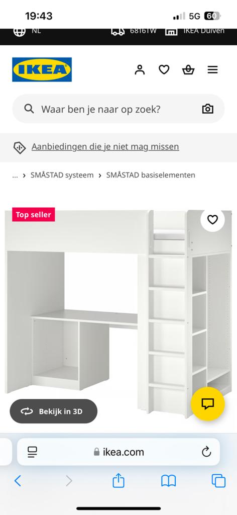 IKEA SMÅSTAD Hoogslaper, Eenpersoons, Ophalen of Verzenden, Zo goed als nieuw, 90 cm