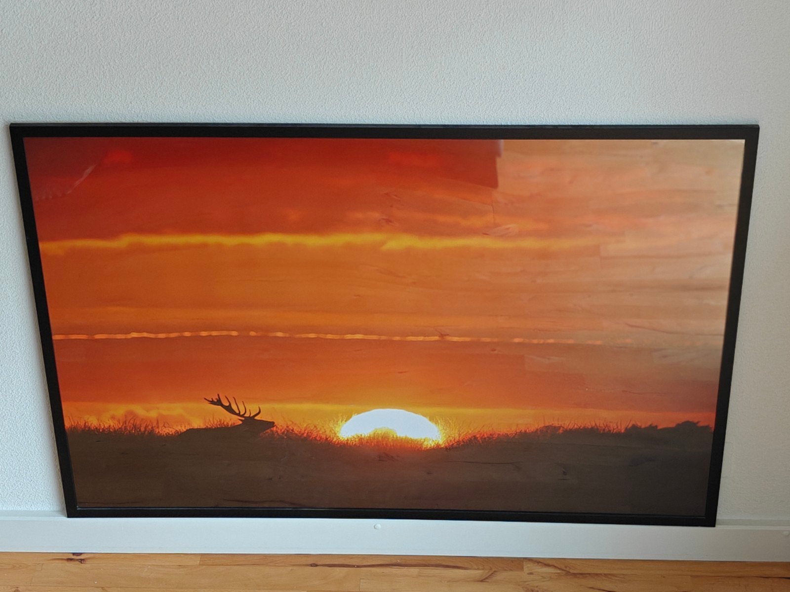 Ingelijste poster: Hert bij zonsondergang, Ophalen, Gebruikt, 100 tot 125 cm, Foto of Poster