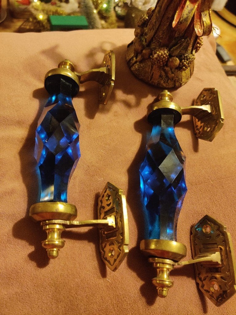 Luxe kristallen deurgrepen - kobaltblauw glas - set van 2, Ophalen, Klink of Kruk