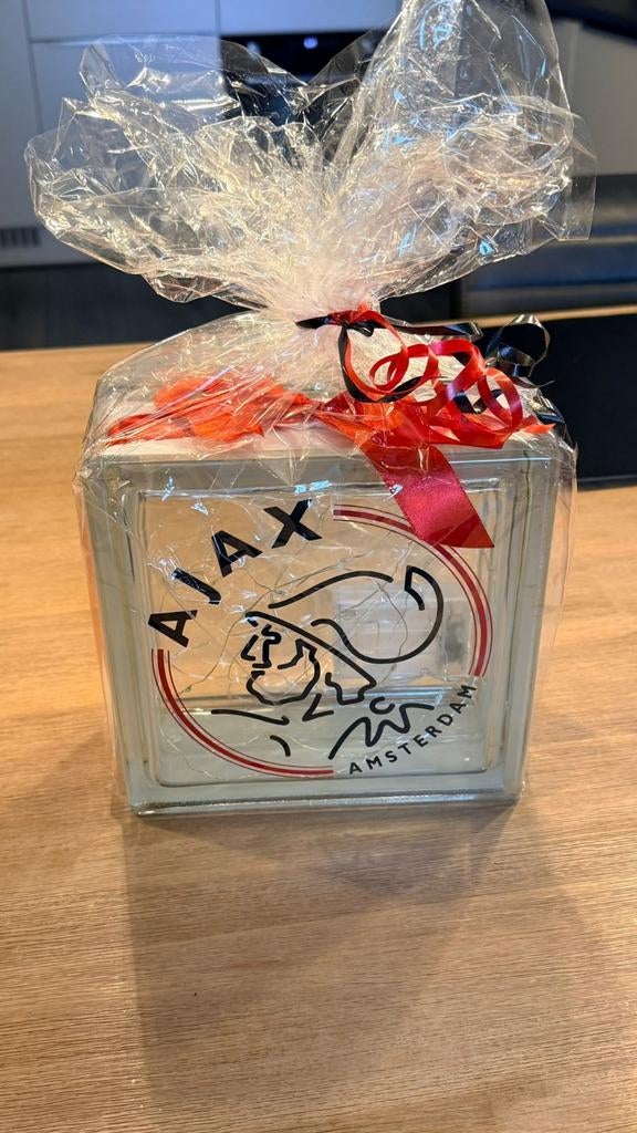 Glasblok lamp met Ajax logo - sfeervolle verlichting, Ophalen of Verzenden, Nieuw, Glas